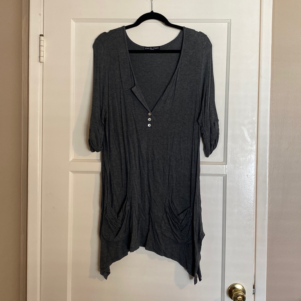 3/4 sleeve gray tunic or mini dress